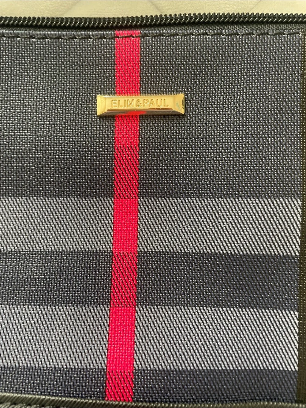 Elim& Paul Black Plaid Crossbody Bag with Gold Accents